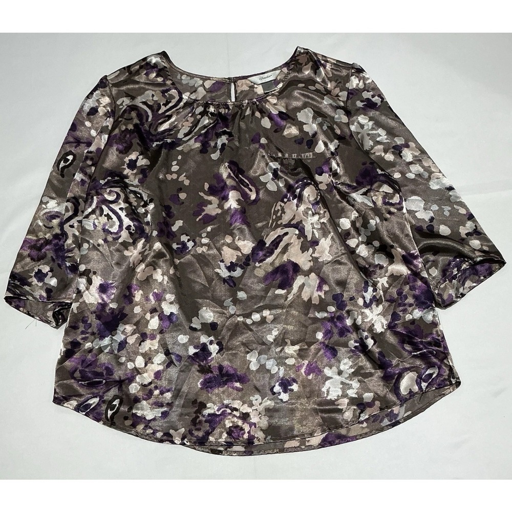 CJ Banks Blouse Womens 1X Brown Keyhole Back Floral Boho